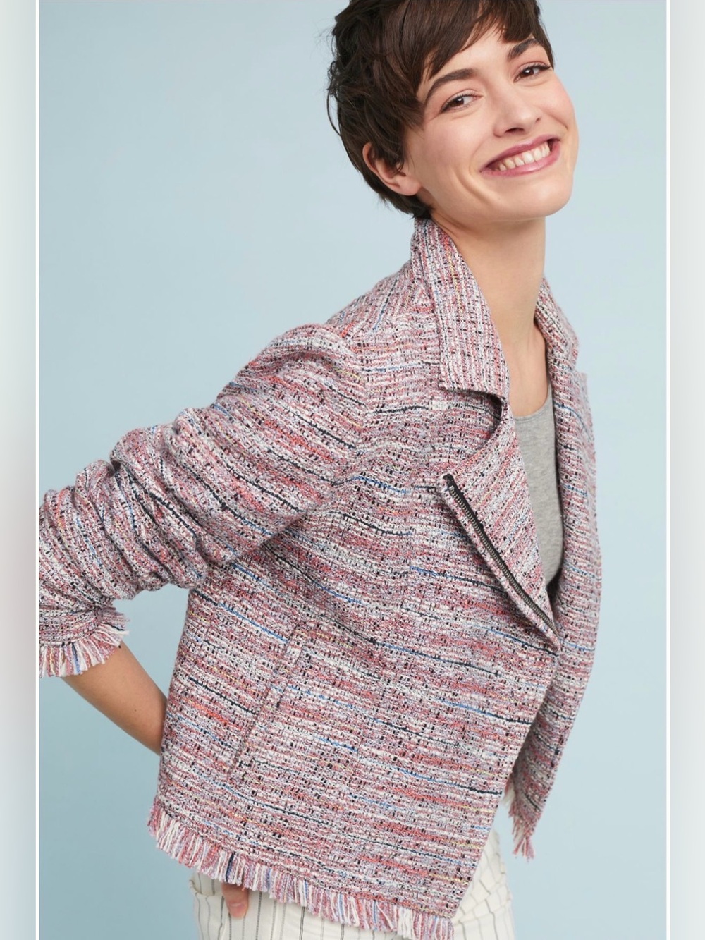 cupcakes & cashmere Canter Pink Tweed Moto Jacket, size M - Picture 2 of 12